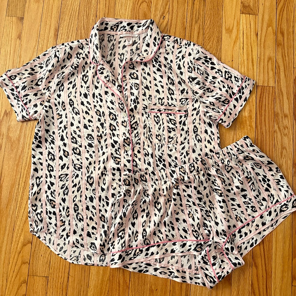 Victoria's Secret Animal Print Pajama set with Pink Stripes